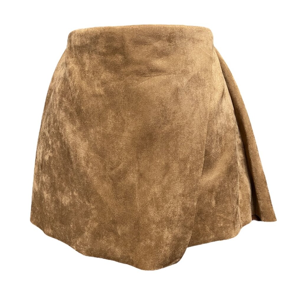 Faux suede short camel skort